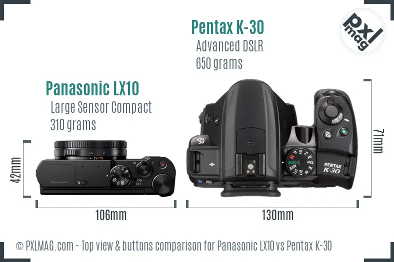 Panasonic LX10 vs Pentax K-30 top view buttons comparison