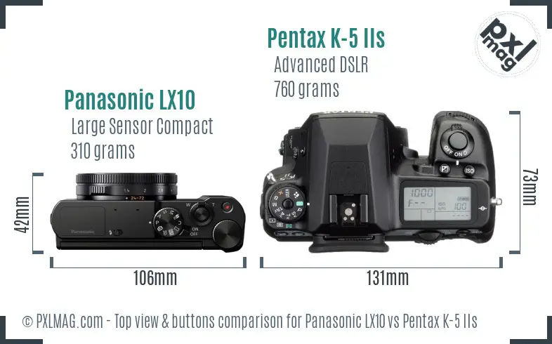 Panasonic LX10 vs Pentax K-5 IIs top view buttons comparison