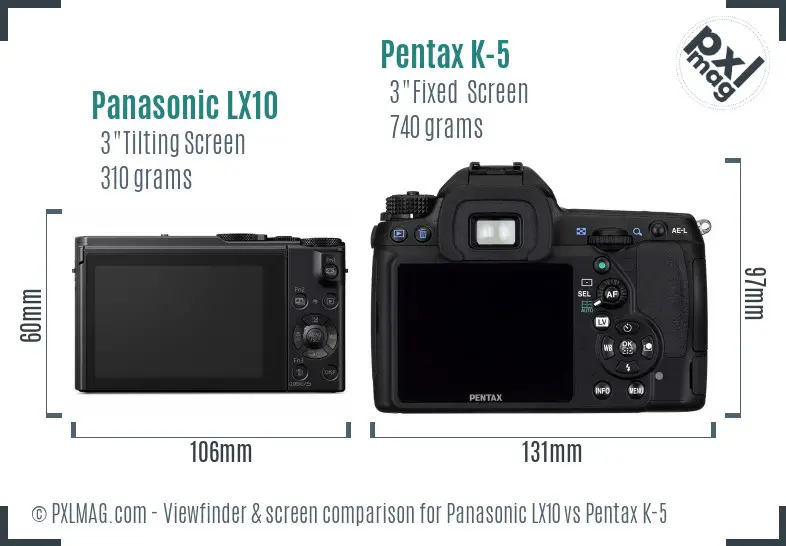 Panasonic LX10 vs Pentax K-5 Screen and Viewfinder comparison