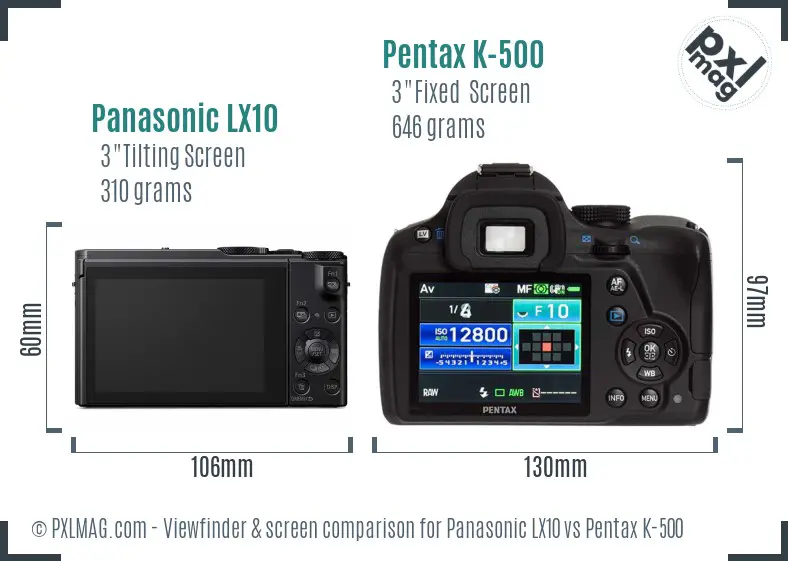 Panasonic LX10 vs Pentax K-500 Screen and Viewfinder comparison
