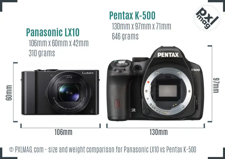 Panasonic LX10 vs Pentax K-500 size comparison