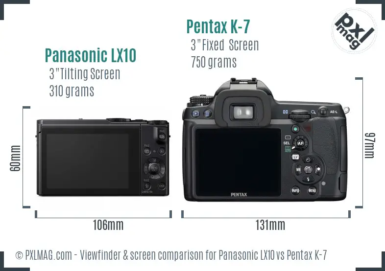 Panasonic LX10 vs Pentax K-7 Screen and Viewfinder comparison