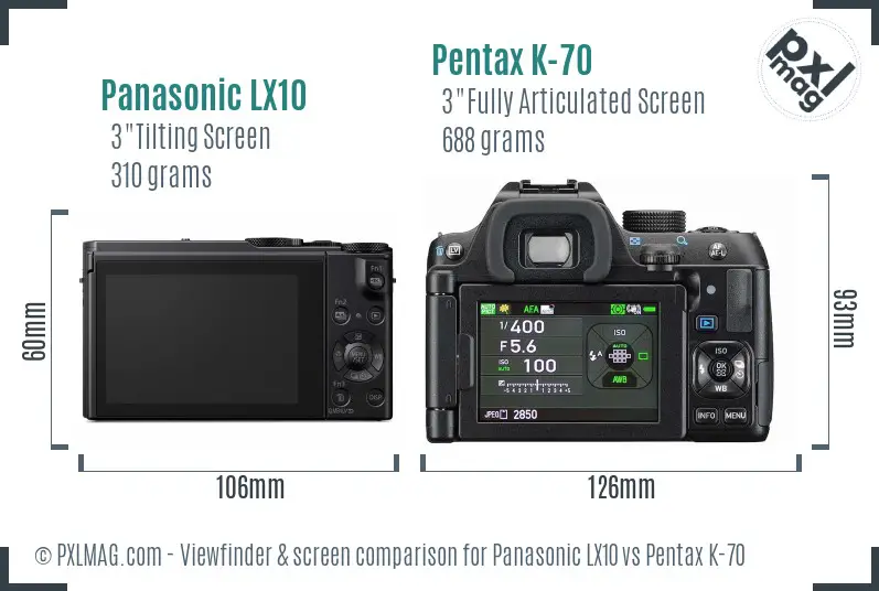 Panasonic LX10 vs Pentax K-70 Screen and Viewfinder comparison