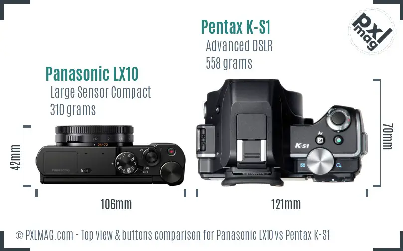 Panasonic LX10 vs Pentax K-S1 top view buttons comparison