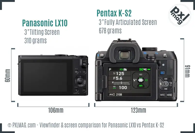 Panasonic LX10 vs Pentax K-S2 Screen and Viewfinder comparison