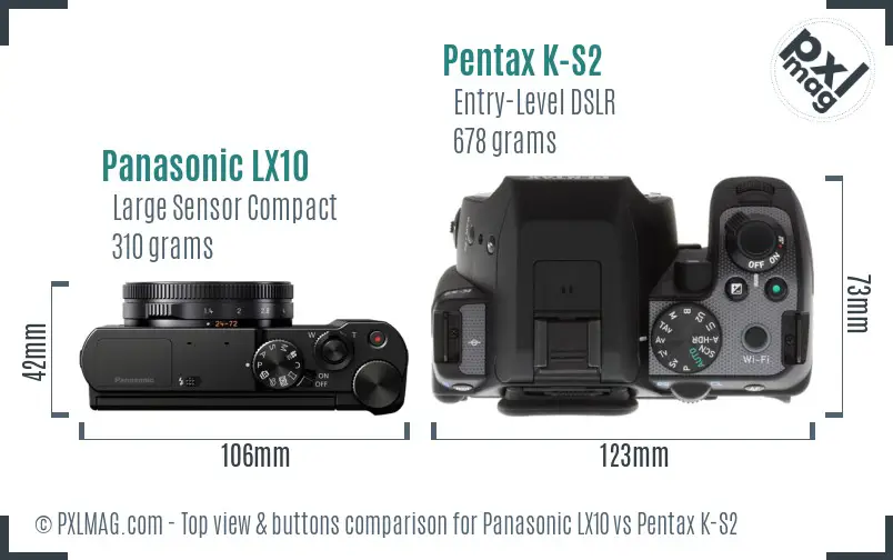 Panasonic LX10 vs Pentax K-S2 top view buttons comparison