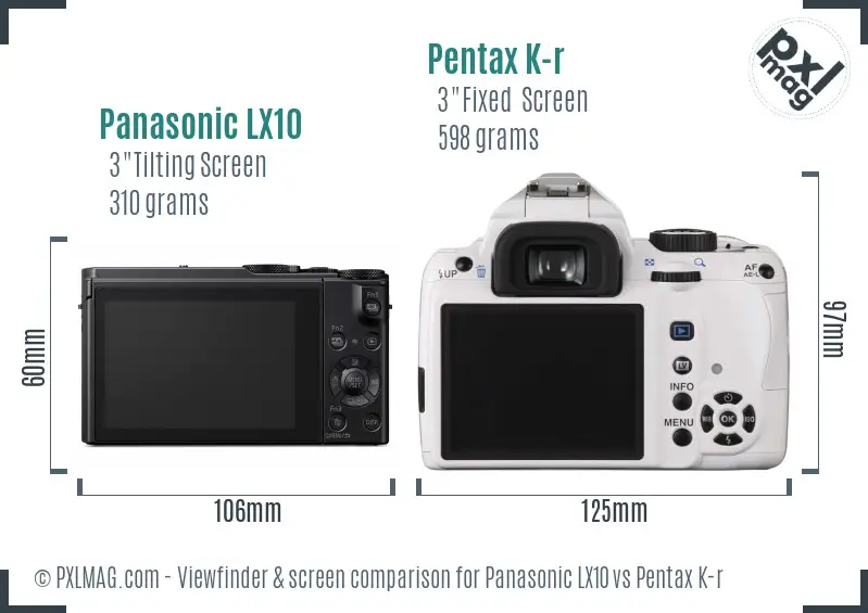 Panasonic LX10 vs Pentax K-r Screen and Viewfinder comparison