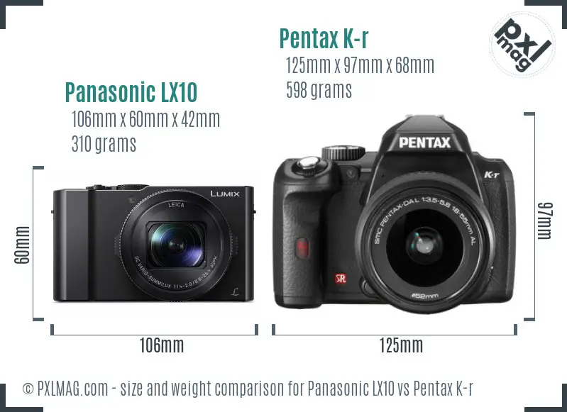Panasonic LX10 vs Pentax K-r size comparison