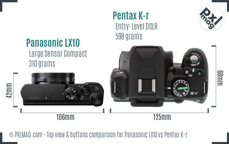 Panasonic LX10 vs Pentax K-r top view buttons comparison