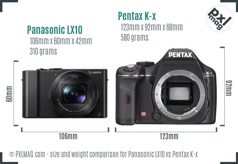 Panasonic LX10 vs Pentax K-x size comparison