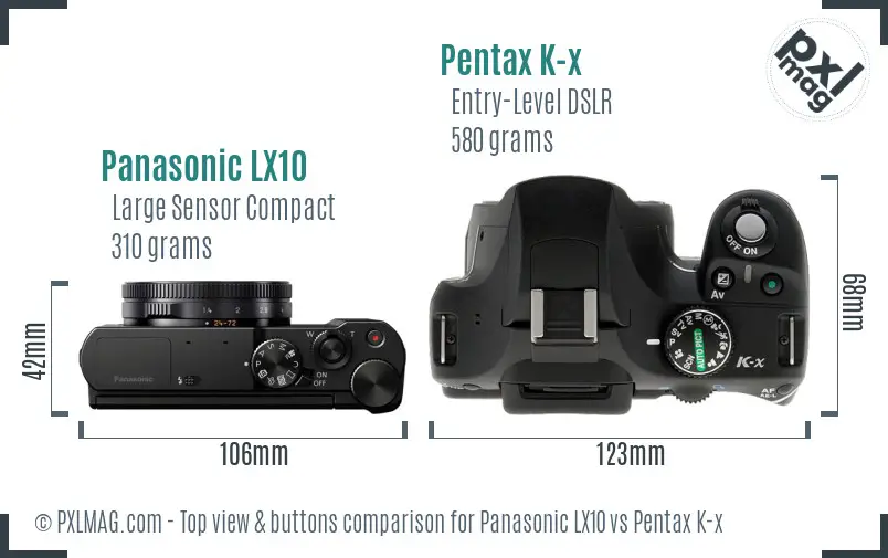 Panasonic LX10 vs Pentax K-x top view buttons comparison