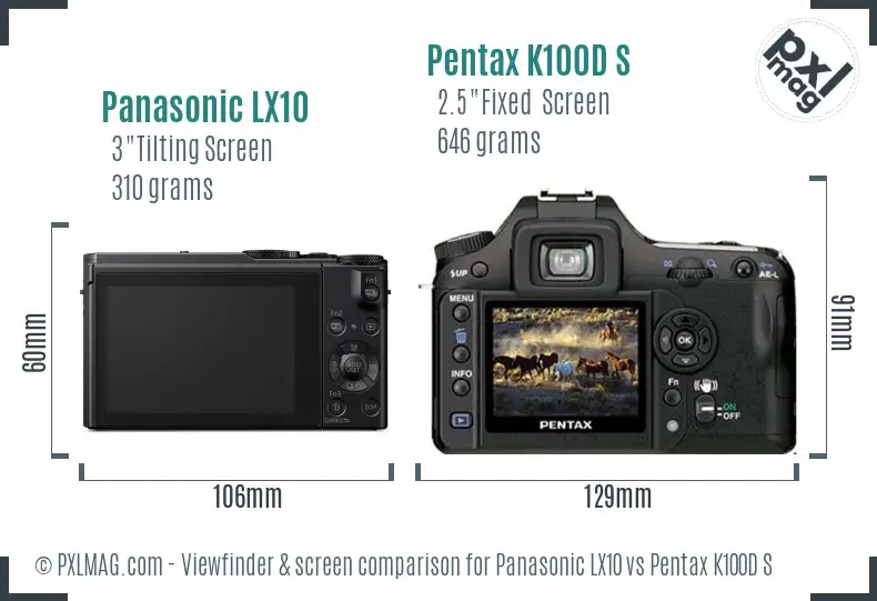 Panasonic LX10 vs Pentax K100D S Screen and Viewfinder comparison