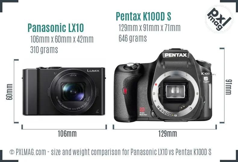 Panasonic LX10 vs Pentax K100D S size comparison