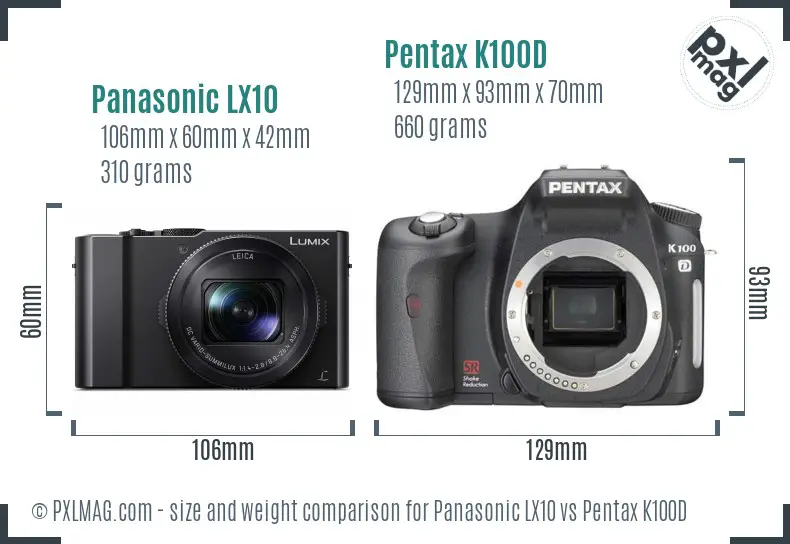 Panasonic LX10 vs Pentax K100D size comparison