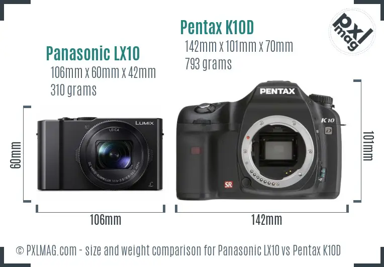 Panasonic LX10 vs Pentax K10D size comparison