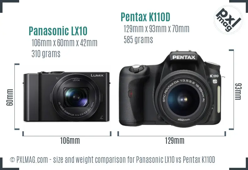Panasonic LX10 vs Pentax K110D size comparison