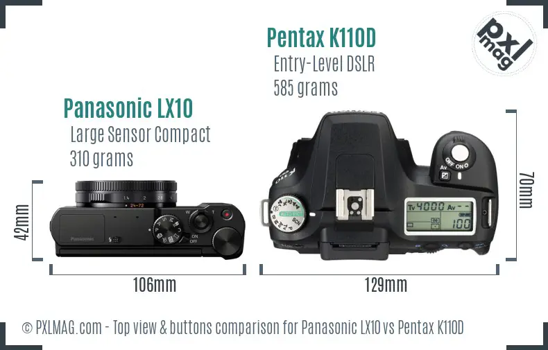Panasonic LX10 vs Pentax K110D top view buttons comparison