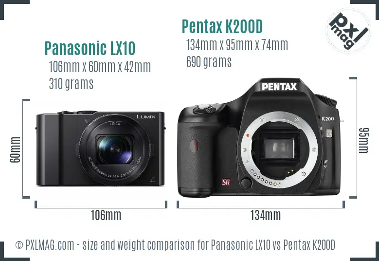 Panasonic LX10 vs Pentax K200D size comparison