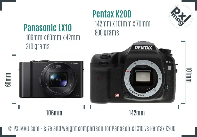 Panasonic LX10 vs Pentax K20D size comparison