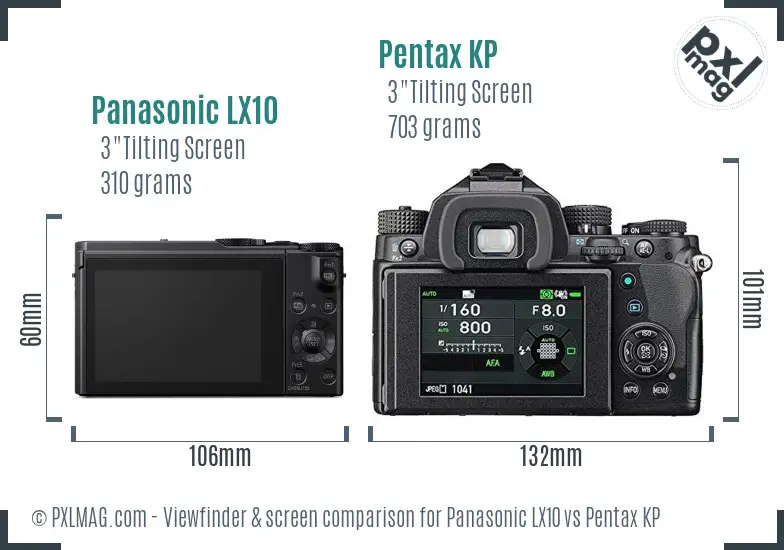 Panasonic LX10 vs Pentax KP Screen and Viewfinder comparison
