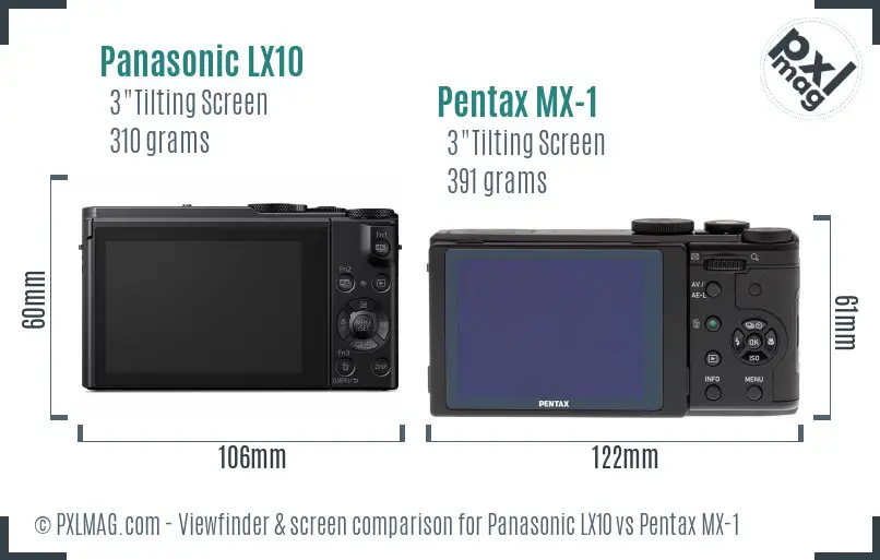 Panasonic LX10 vs Pentax MX-1 Screen and Viewfinder comparison