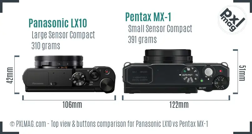 Panasonic LX10 vs Pentax MX-1 top view buttons comparison
