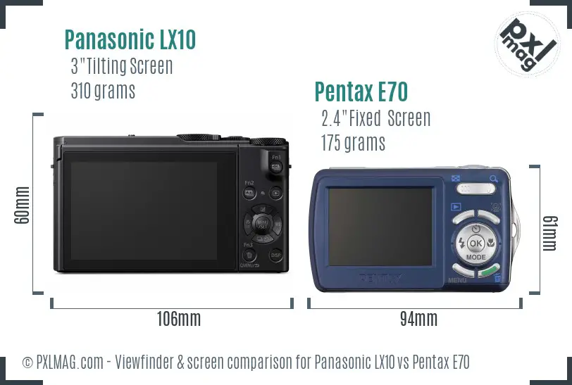 Panasonic LX10 vs Pentax E70 Screen and Viewfinder comparison
