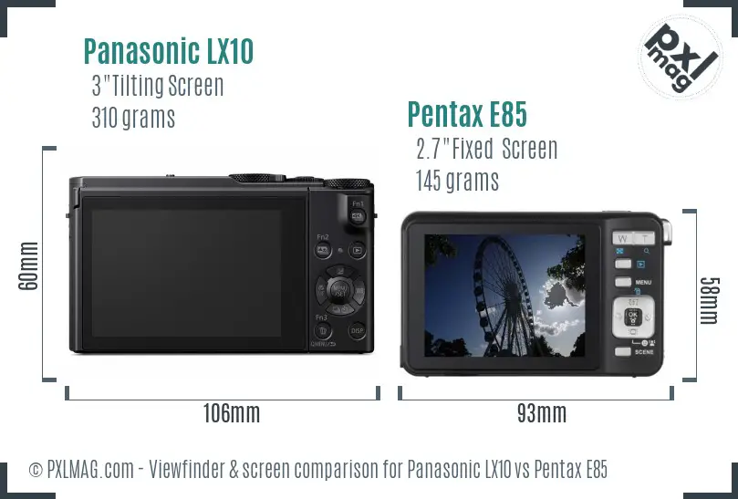 Panasonic LX10 vs Pentax E85 Screen and Viewfinder comparison