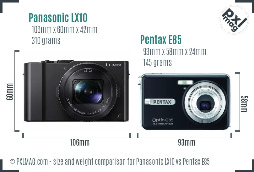 Panasonic LX10 vs Pentax E85 size comparison