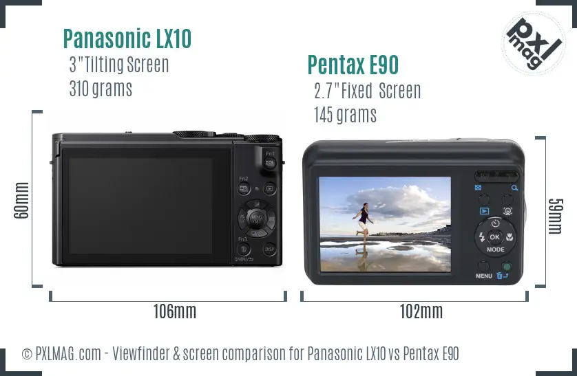 Panasonic LX10 vs Pentax E90 Screen and Viewfinder comparison