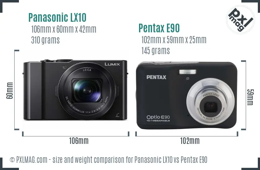 Panasonic LX10 vs Pentax E90 size comparison