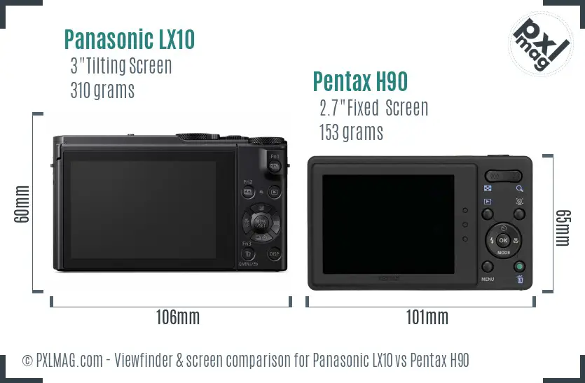 Panasonic LX10 vs Pentax H90 Screen and Viewfinder comparison