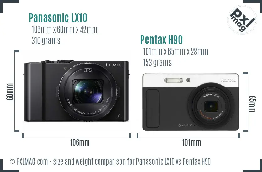 Panasonic LX10 vs Pentax H90 size comparison