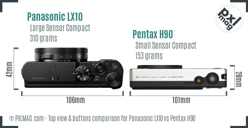 Panasonic LX10 vs Pentax H90 top view buttons comparison
