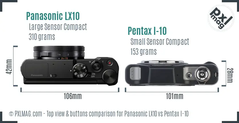 Panasonic LX10 vs Pentax I-10 top view buttons comparison