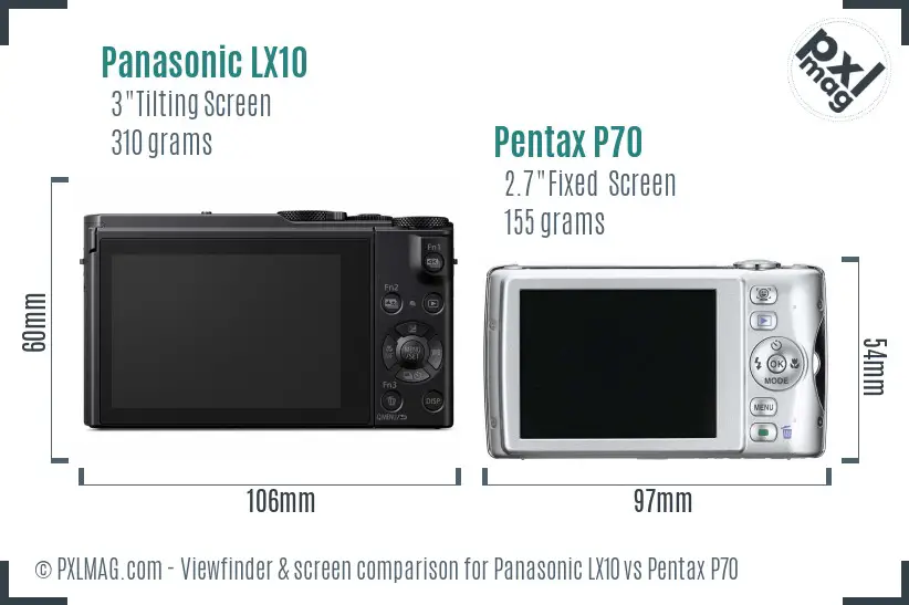 Panasonic LX10 vs Pentax P70 Screen and Viewfinder comparison