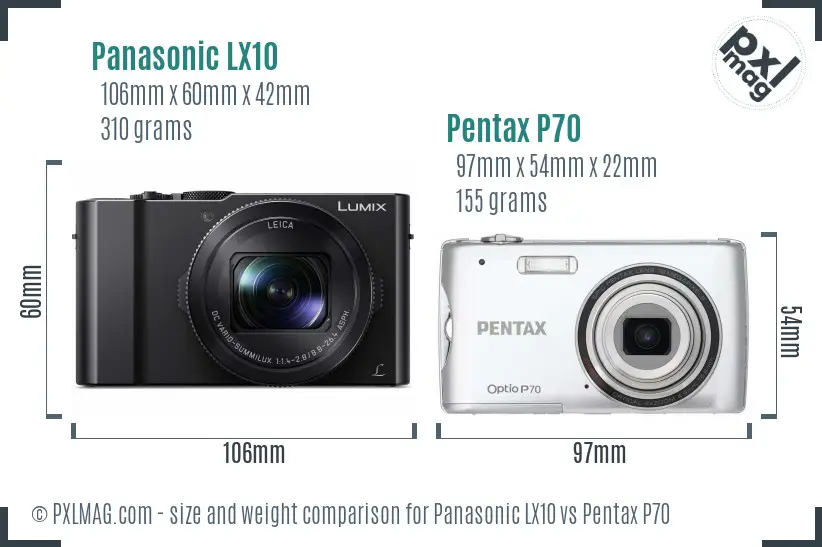 Panasonic LX10 vs Pentax P70 size comparison