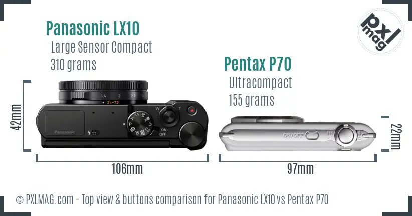 Panasonic LX10 vs Pentax P70 top view buttons comparison