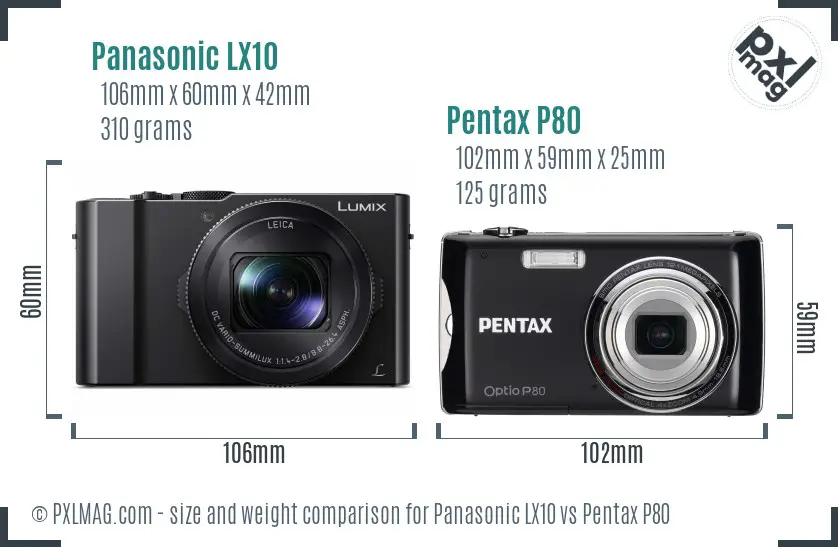 Panasonic LX10 vs Pentax P80 size comparison
