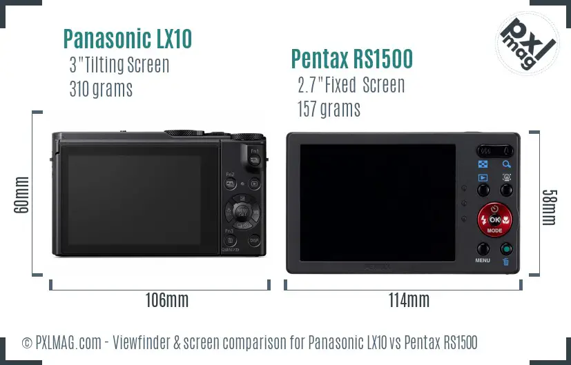 Panasonic LX10 vs Pentax RS1500 Screen and Viewfinder comparison