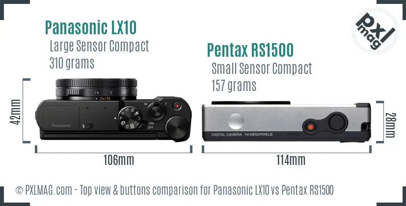 Panasonic LX10 vs Pentax RS1500 top view buttons comparison