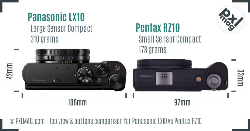Panasonic LX10 vs Pentax RZ10 top view buttons comparison