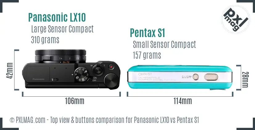 Panasonic LX10 vs Pentax S1 top view buttons comparison