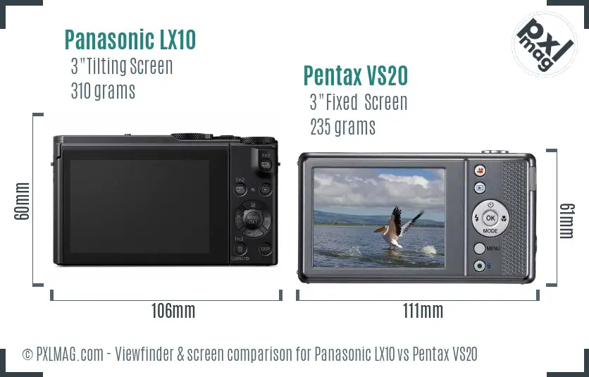 Panasonic LX10 vs Pentax VS20 Screen and Viewfinder comparison