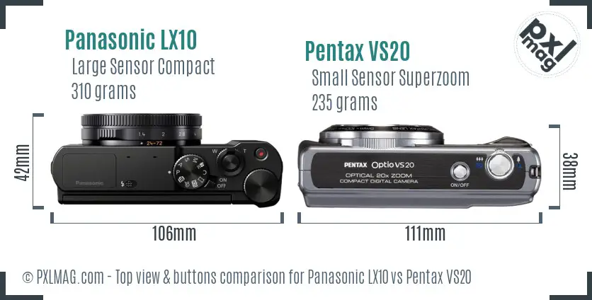Panasonic LX10 vs Pentax VS20 top view buttons comparison