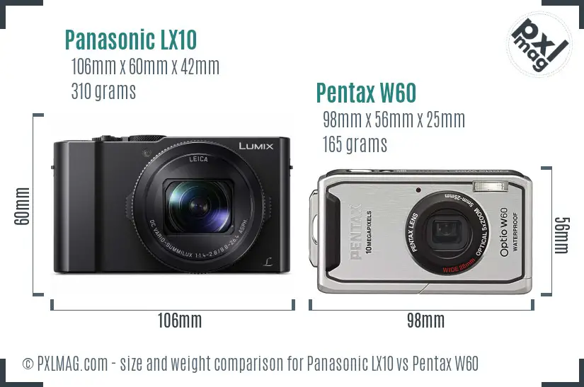 Panasonic LX10 vs Pentax W60 size comparison