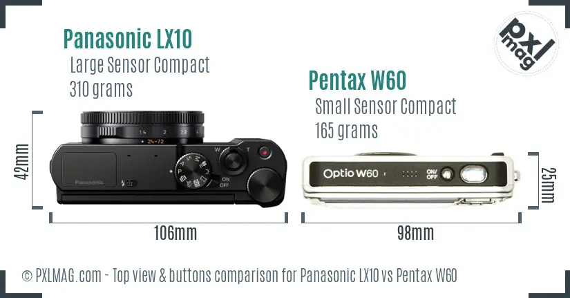 Panasonic LX10 vs Pentax W60 top view buttons comparison