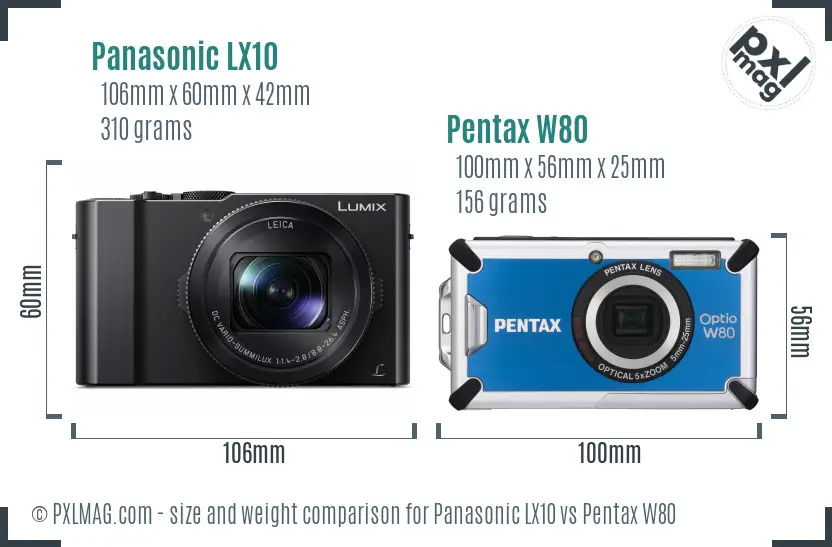 Panasonic LX10 vs Pentax W80 size comparison