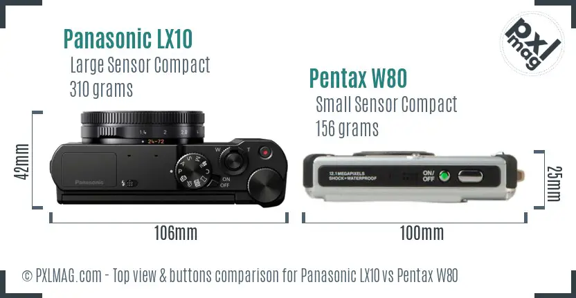 Panasonic LX10 vs Pentax W80 top view buttons comparison