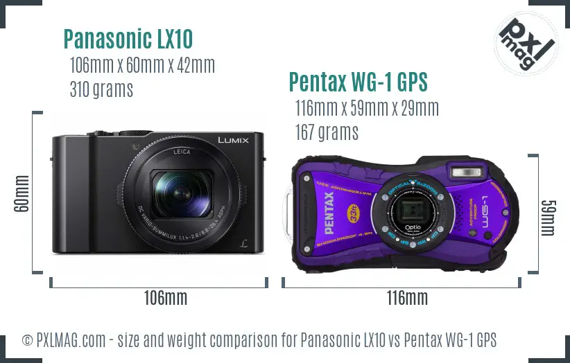 Panasonic LX10 vs Pentax WG-1 GPS size comparison